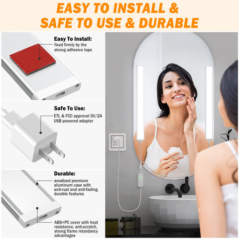 My Beauty Light USB-powered lights are easy to install on smooth surfaces.
