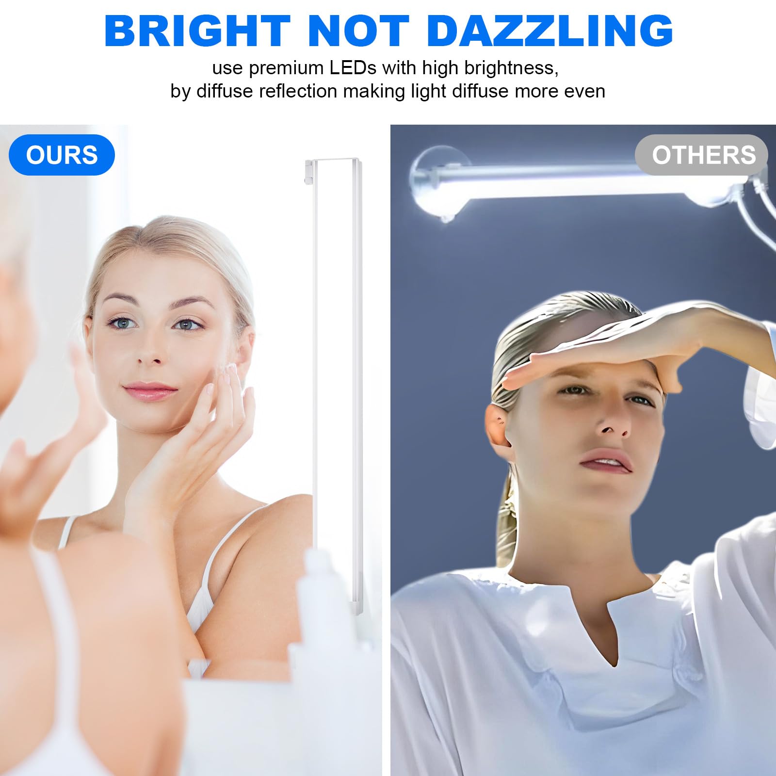 MY BEAUTY LIGHT stick-on LED vanity light mounted on mirror for easy setup