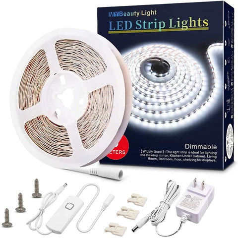 MY BEAUTY LIGHT white LED strip lights illuminate kitchens and cabinets with bright, even color.