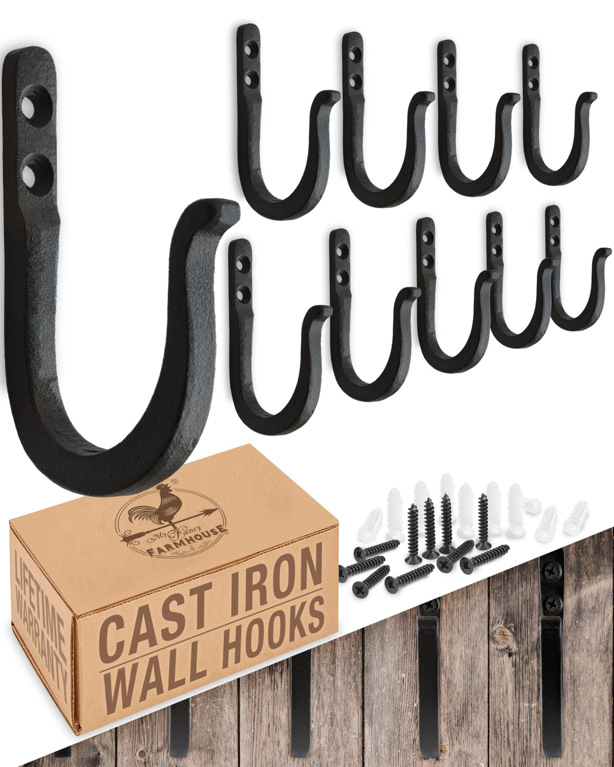 My Fancy Farmhouse railroad spike hook 10-pack wall mount for sturdy coat storage.
