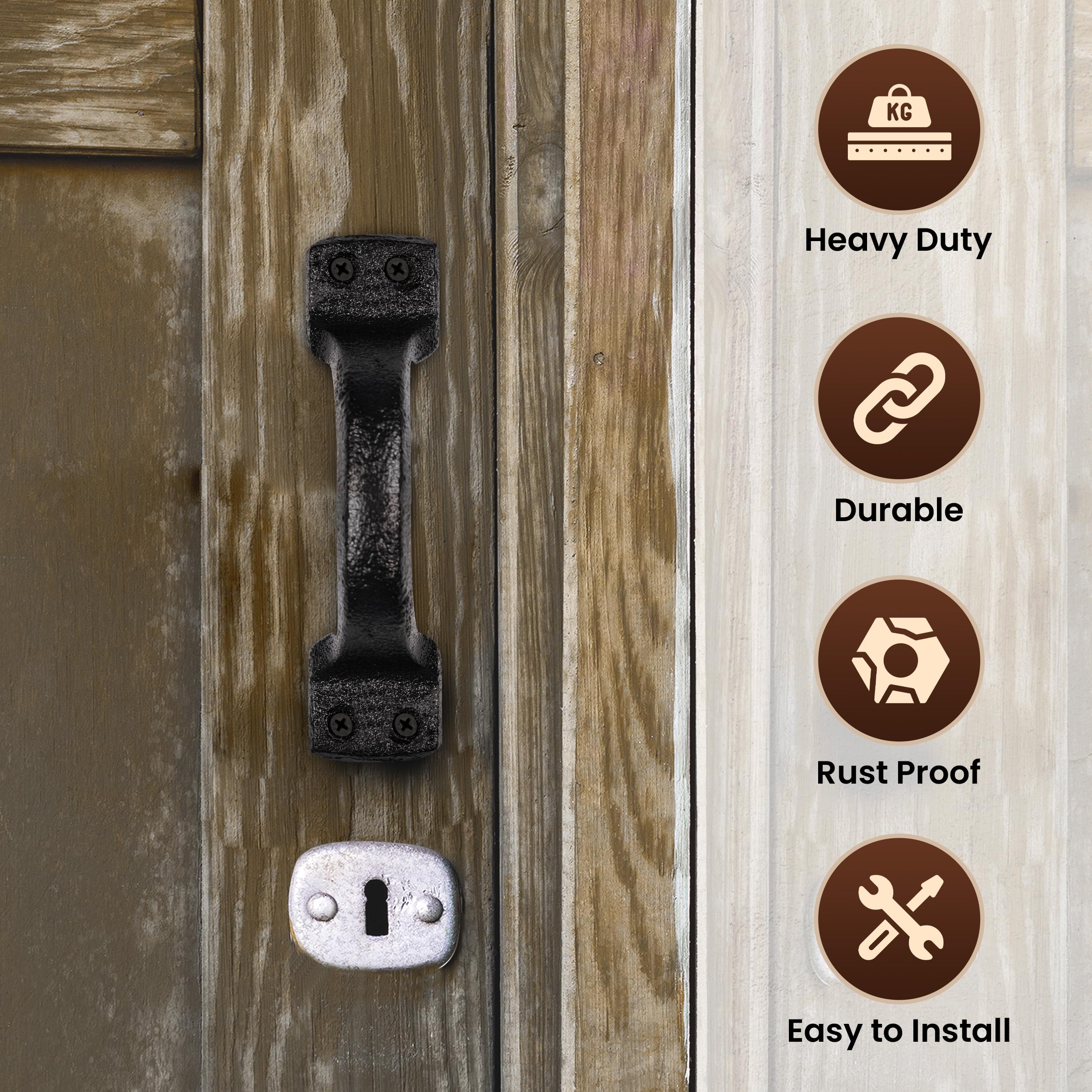 My Fancy Farmhouse rustic barn door handles, mounted on wood for demonstration.