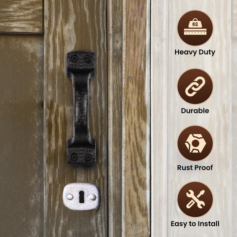 My Fancy Farmhouse rustic barn door handles, mounted on wood for demonstration.