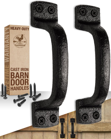 My Fancy Farmhouse rustic barn door handles, side view, sturdy black cast iron.