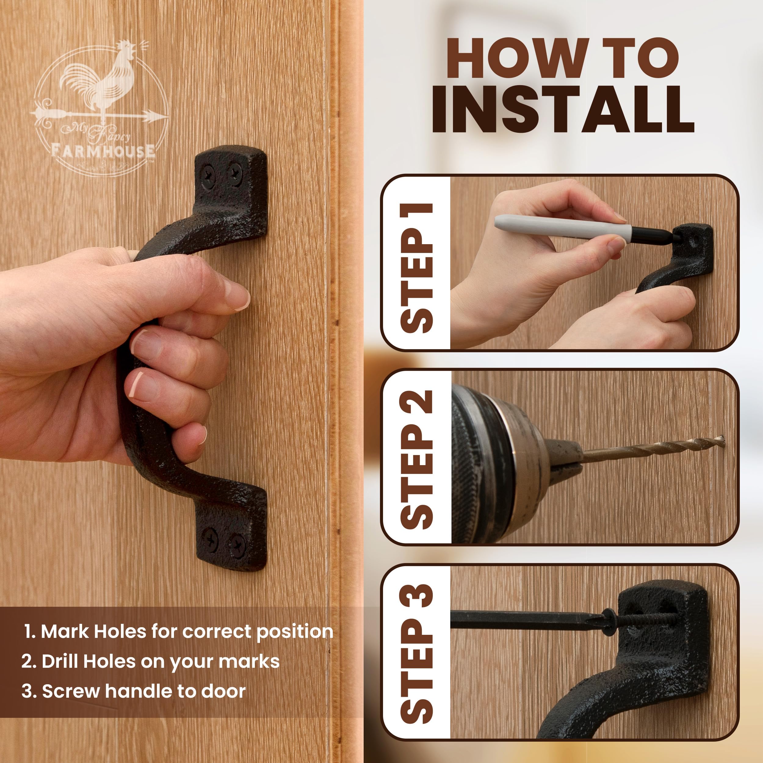 My Fancy Farmhouse rustic barn door handles, six-and-a-quarter-inch tall.