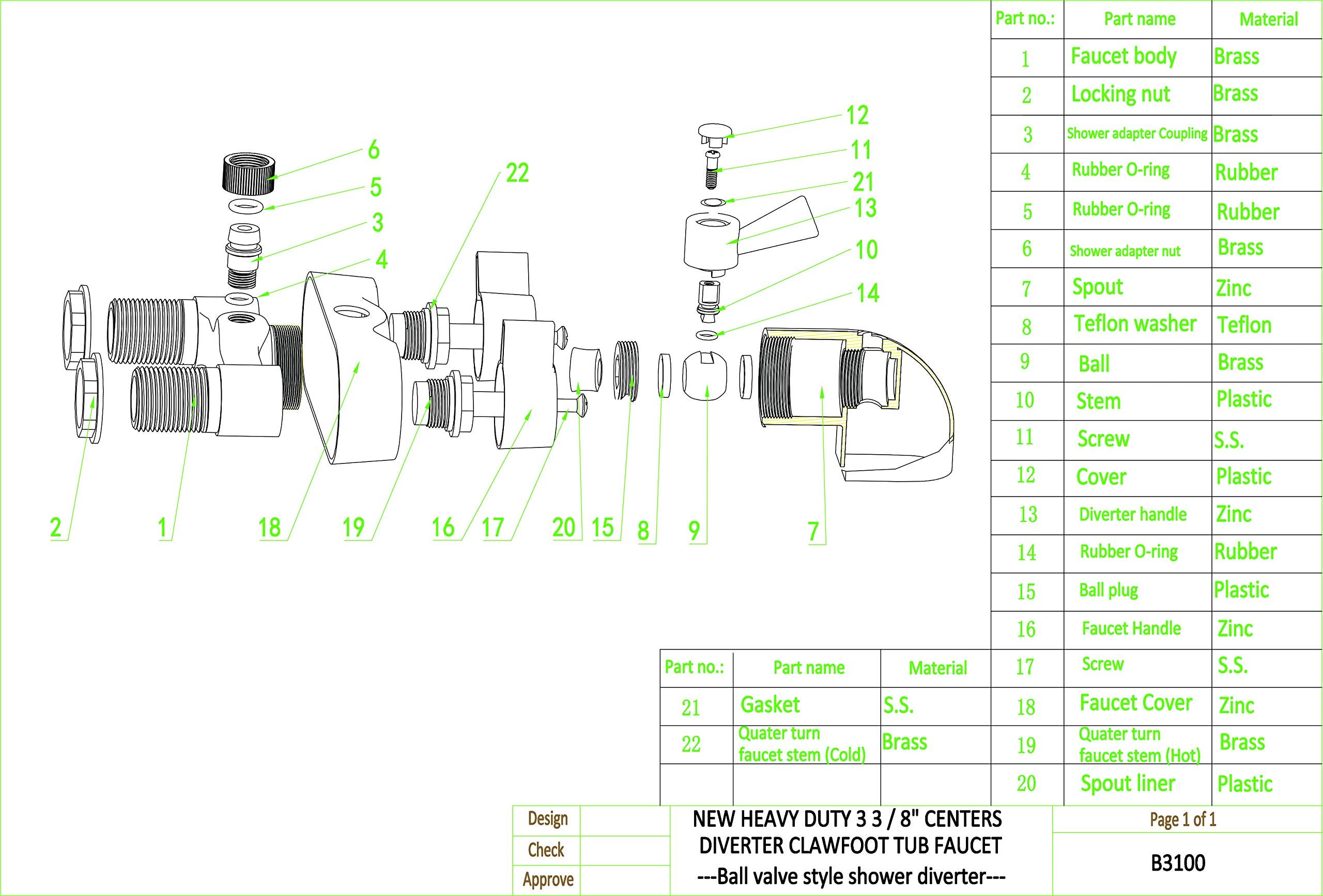¼-turn ball-valve diverter assembly on My PlumbingStuff B3100 faucet