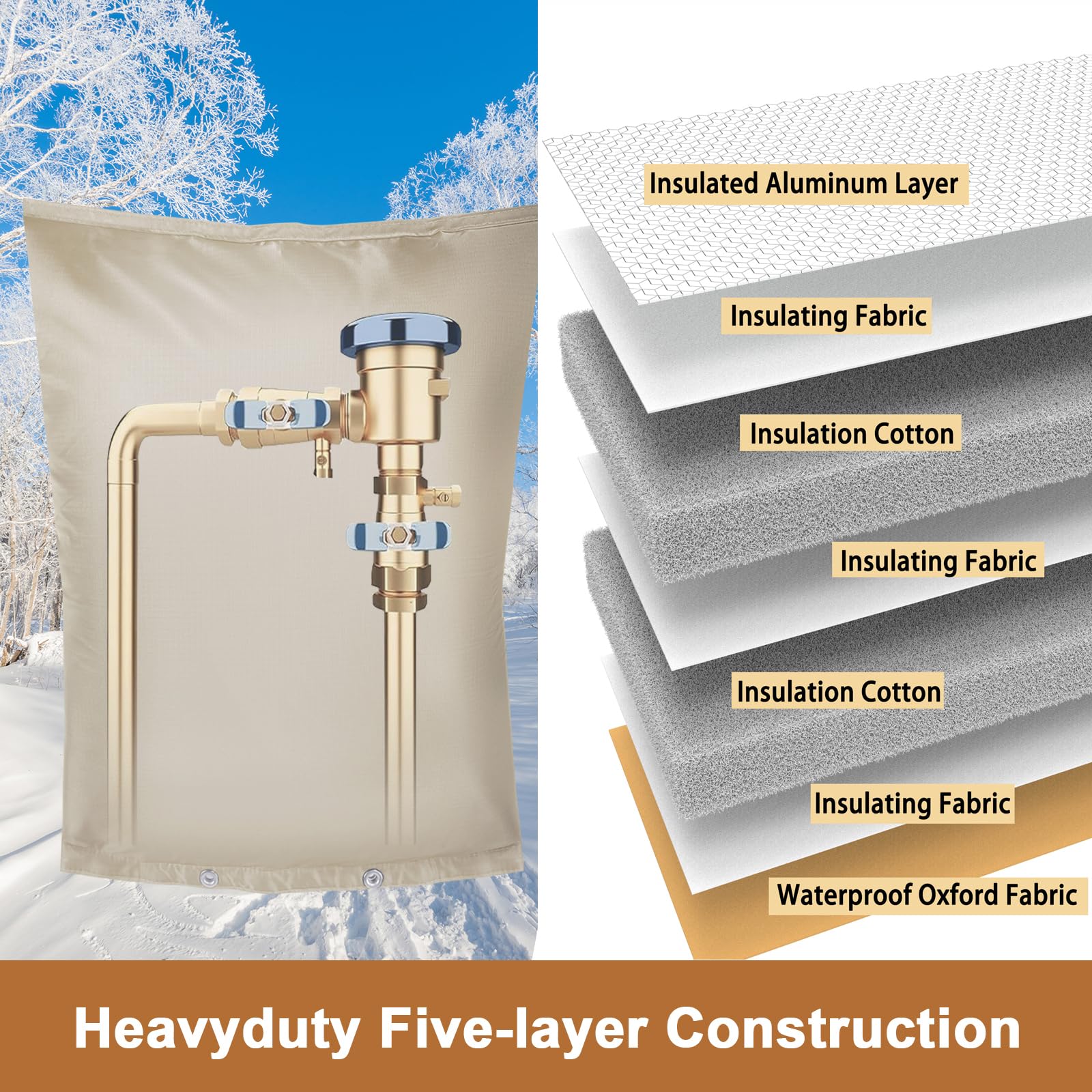 MY RUSTIC insulated pipe cover outside helps prevent ice buildup and moisture damage.