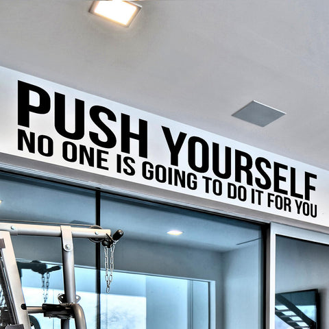My Vinyl Story Push Yourself motivational wall art for daily workout focus.
