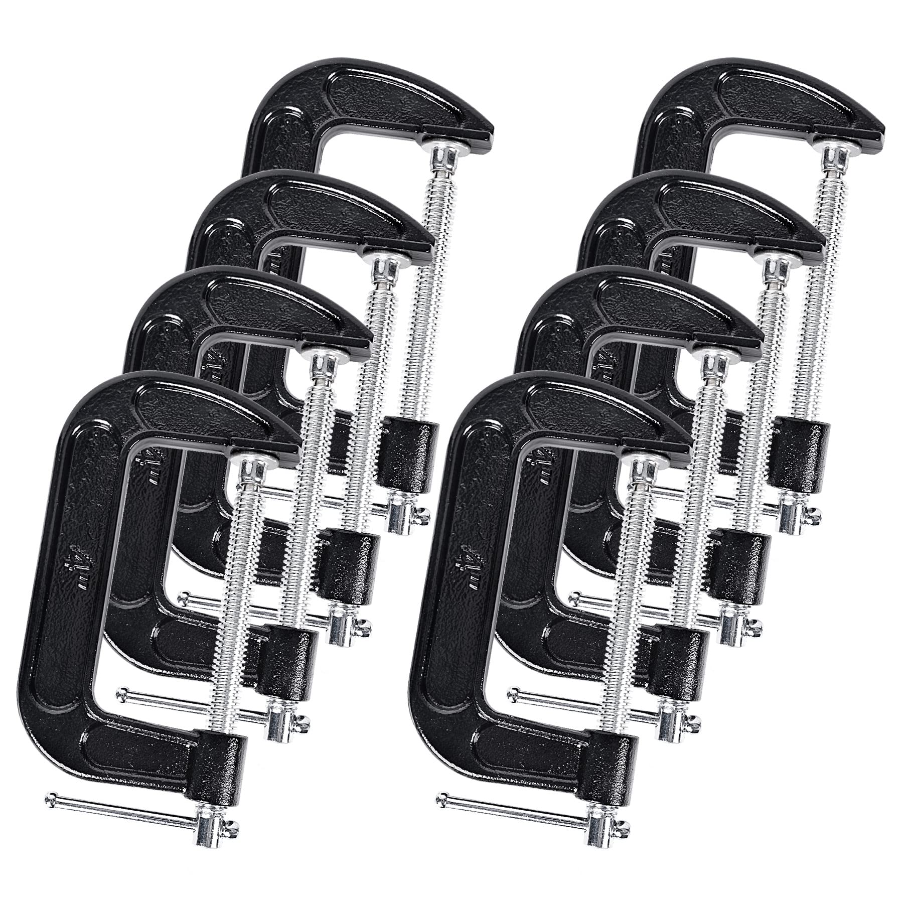 MYFAMIREA 8pcs C-clamp 4-inch black showcases rugged, stable clamping for woodworking projects.