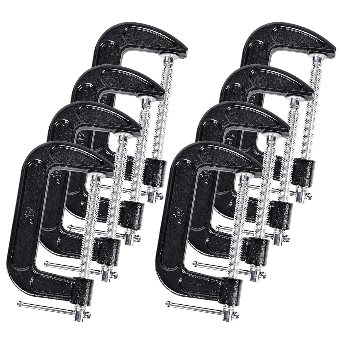 MYFAMIREA 8pcs C-clamp 4-inch black showcases rugged, stable clamping for woodworking projects.