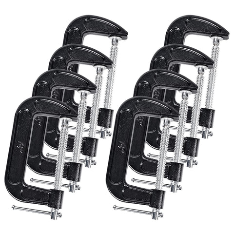 MYFAMIREA 8pcs C-clamp 4-inch black showcases rugged, stable clamping for woodworking projects.