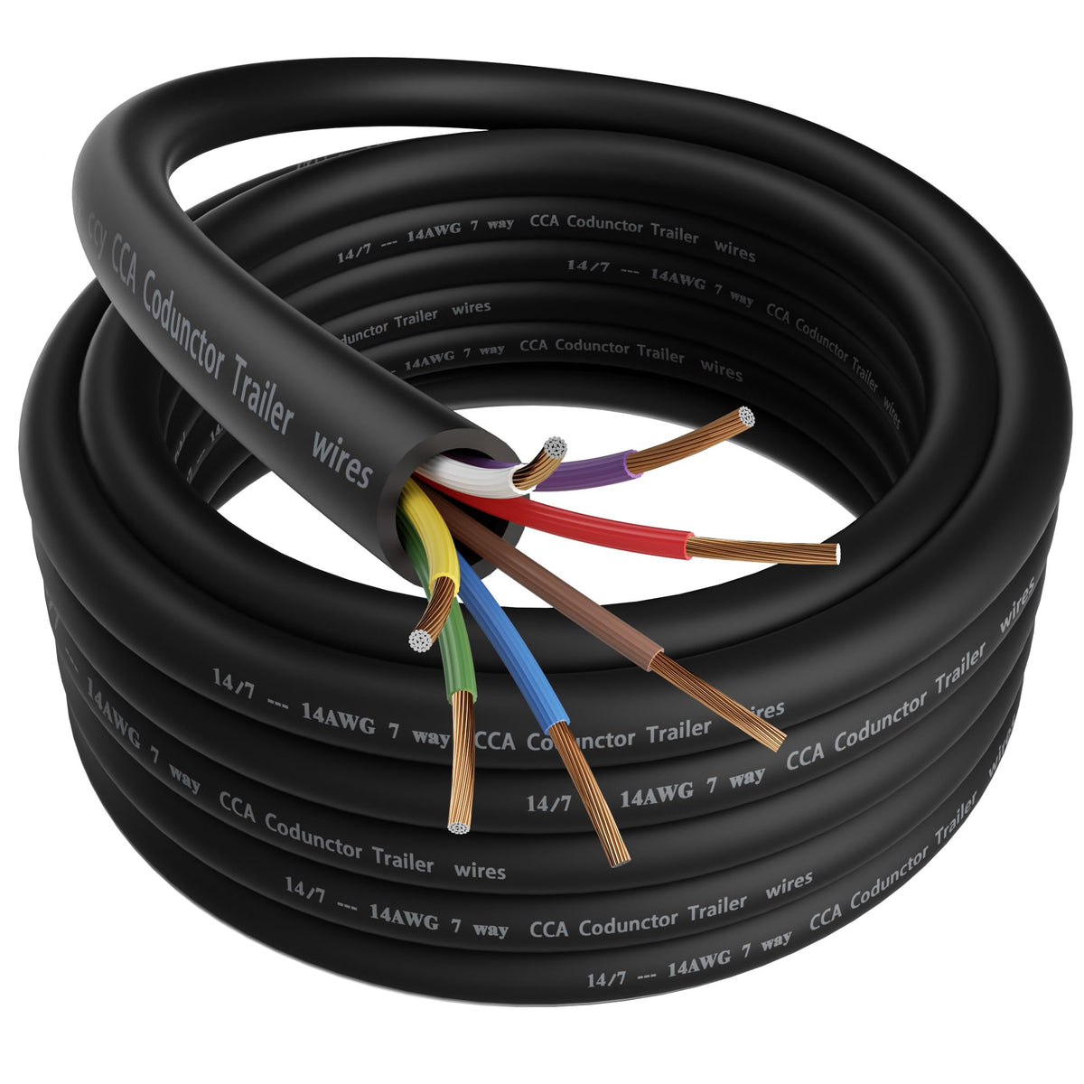 Mygatti 7-way trailer wire 25ft with color-coded cables for easy hookup.