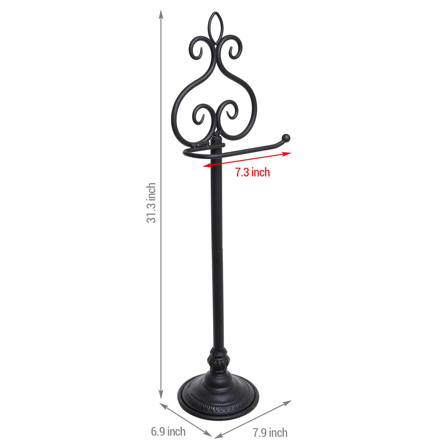 MyGift bathroom tissue stand showcases scrollwork design for stylish bathrooms.