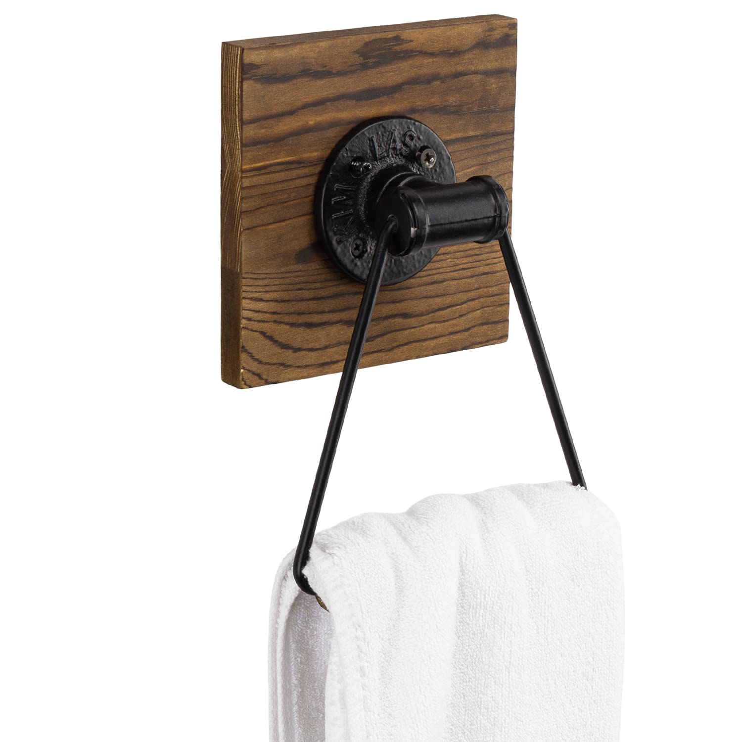 MyGift bathroom towel holder wall-back with burnt wood accents for stylish organization.