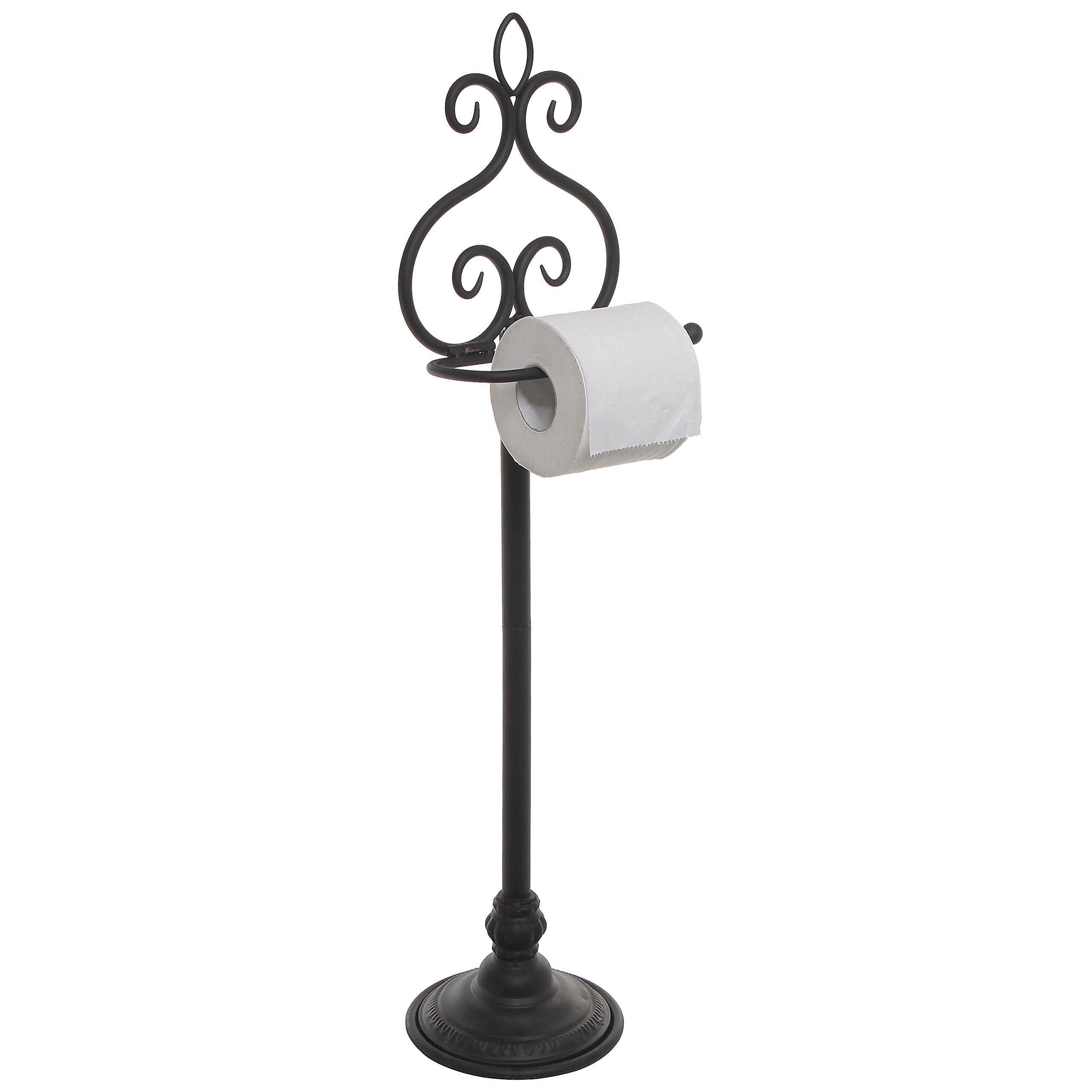 MyGift free-standing toilet paper holder with scrollwork adds elegant organization.