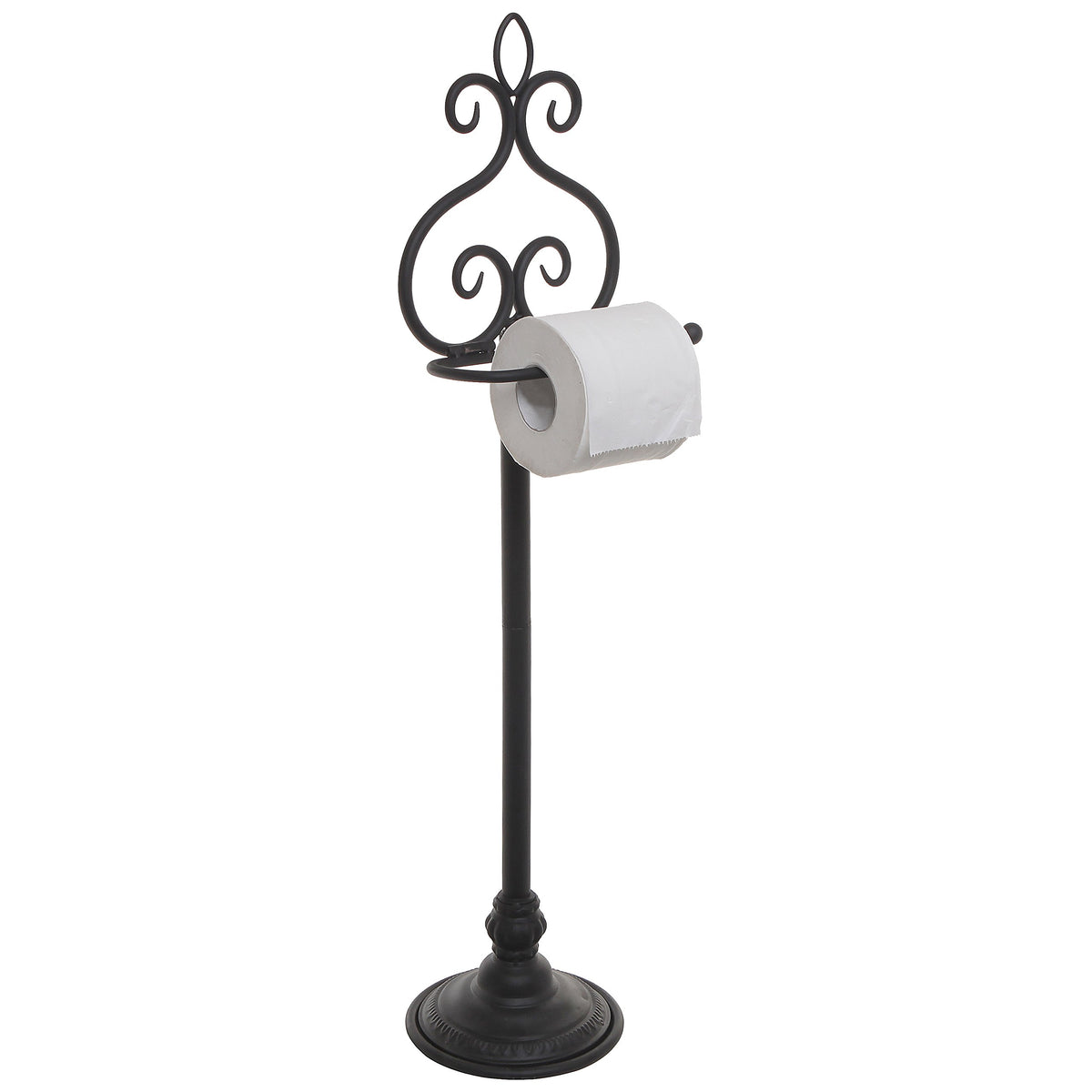 MyGift free-standing toilet paper holder with scrollwork adds elegant organization.