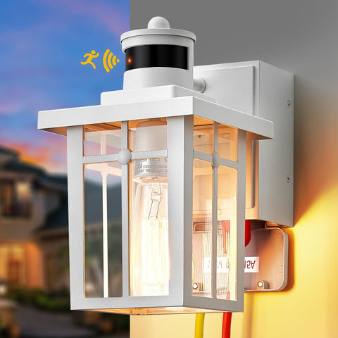 Myhaptim porch light with GFCI outlet provides safe outdoor power access.