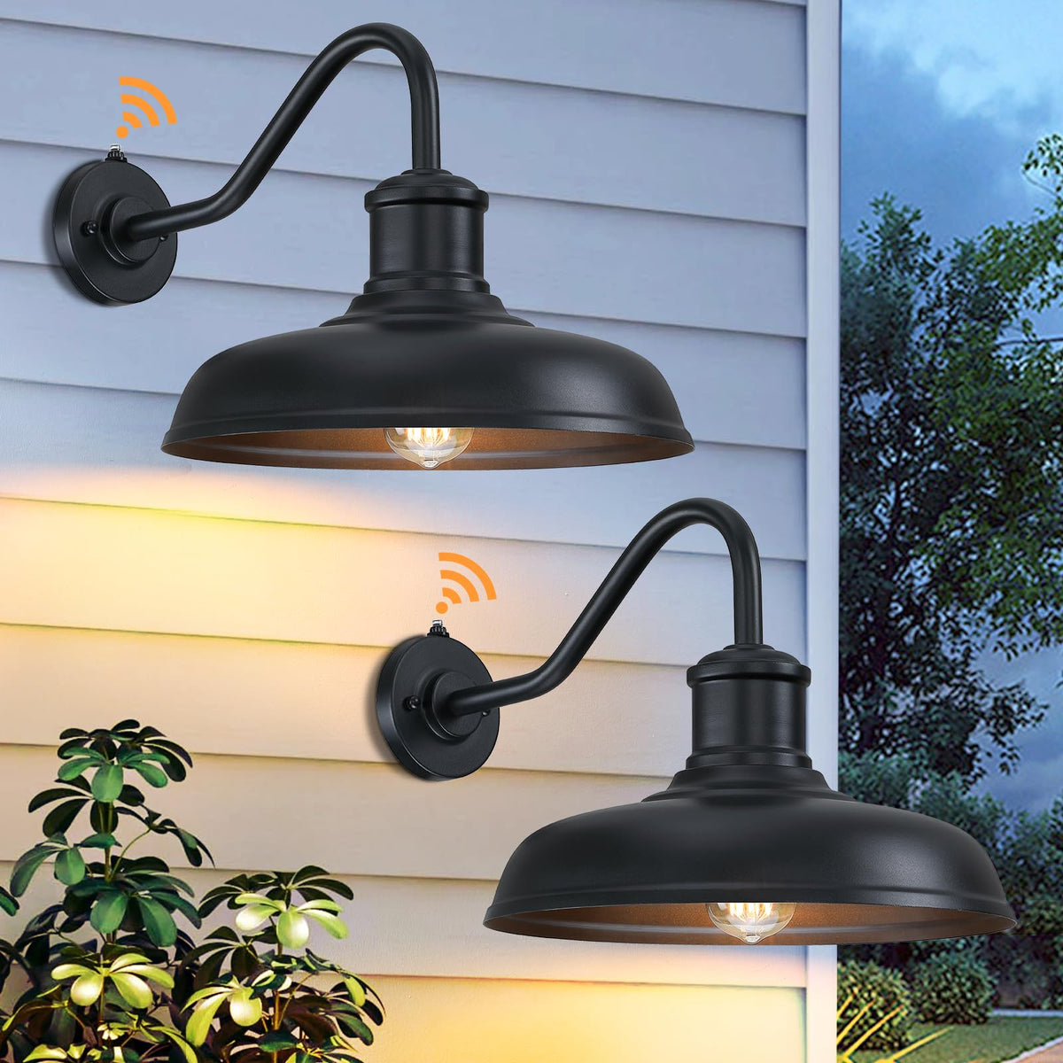 MYHXQ dusk-to-dawn barn light front view illuminates entrances with balanced exterior lighting