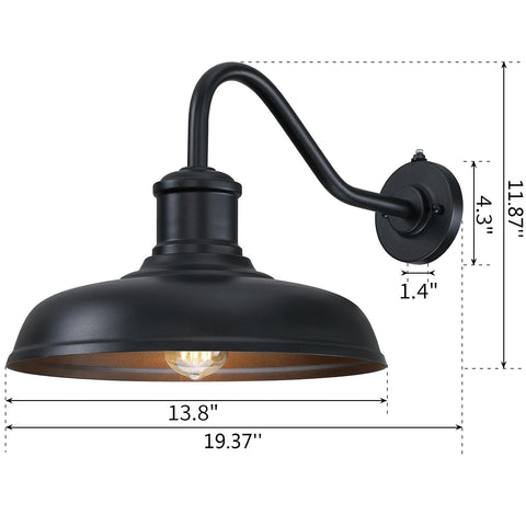 MYHXQ dusk-to-dawn barn light side profile showcases gooseneck silhouette and reach