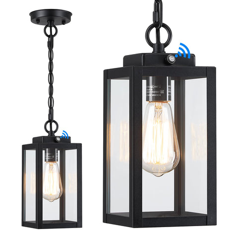 MYHXQ Dusk-to-Dawn outdoor pendant with matte black finish for energy-efficient nighttime lighting.