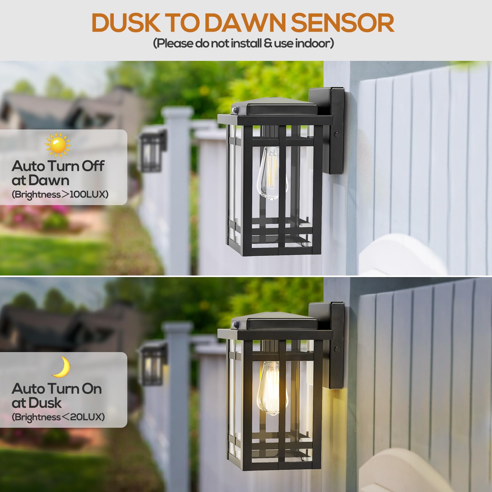 MYHXQ dusk-to-dawn wall light side view showing matte black finish.