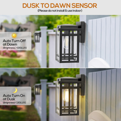 MYHXQ dusk-to-dawn wall light side view showing matte black finish.