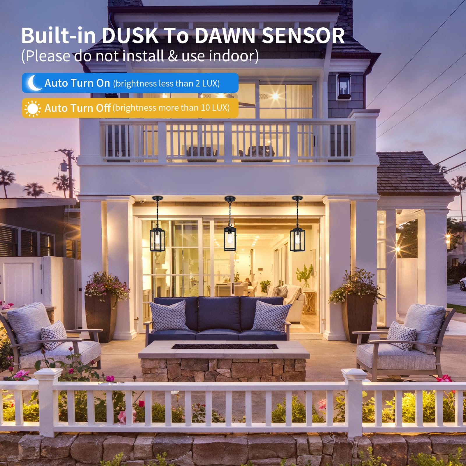 MYHXQ Outdoor pendant with clear glass for bright porch illumination and curb appeal.