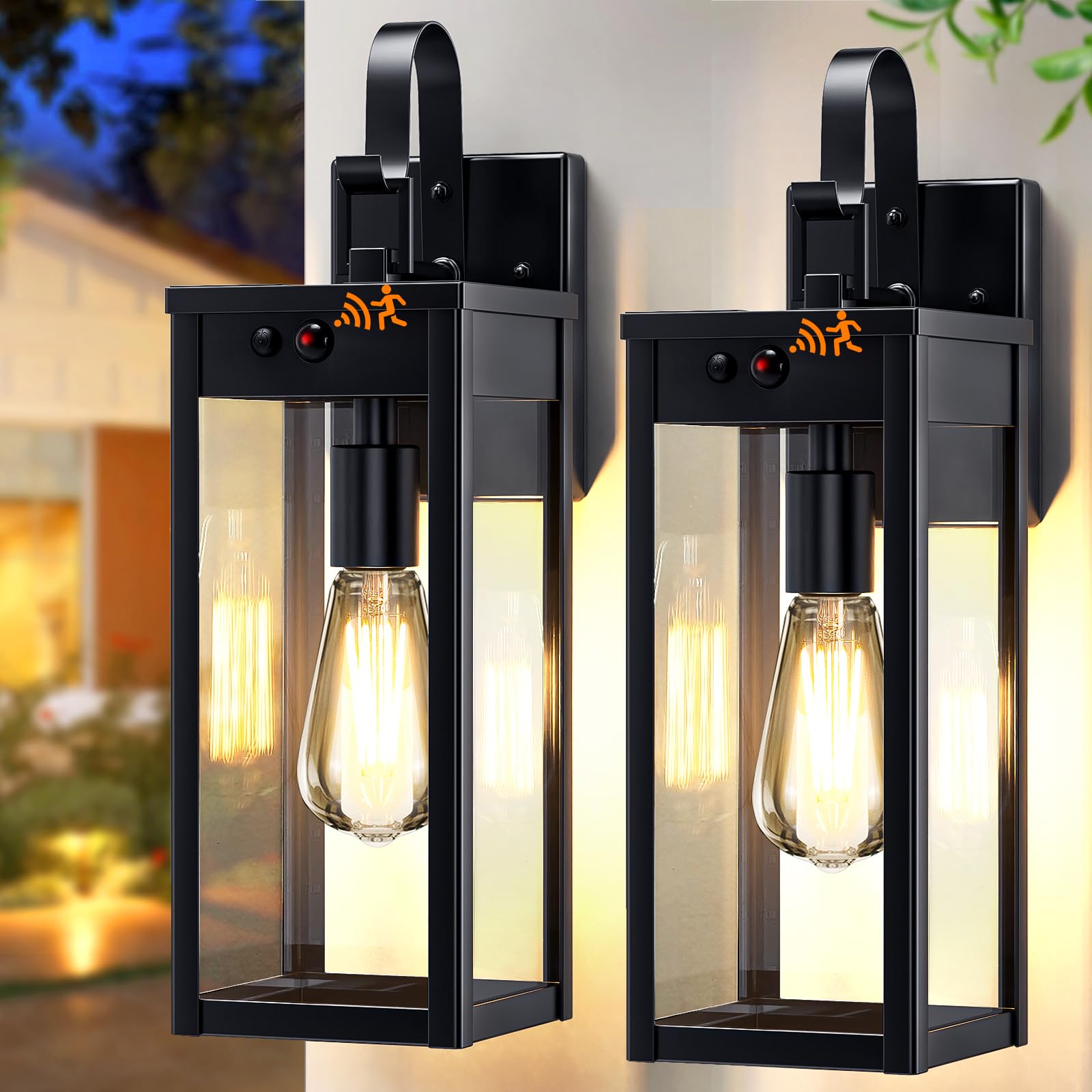 MYHXQ solar porch light on an outdoor wall sconce delivering broad coverage and energy savings.