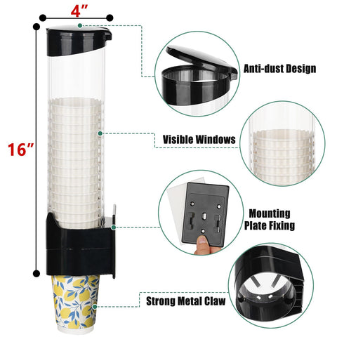 MYITYARD large cup dispenser side view demonstrates compact, space-saving installation.