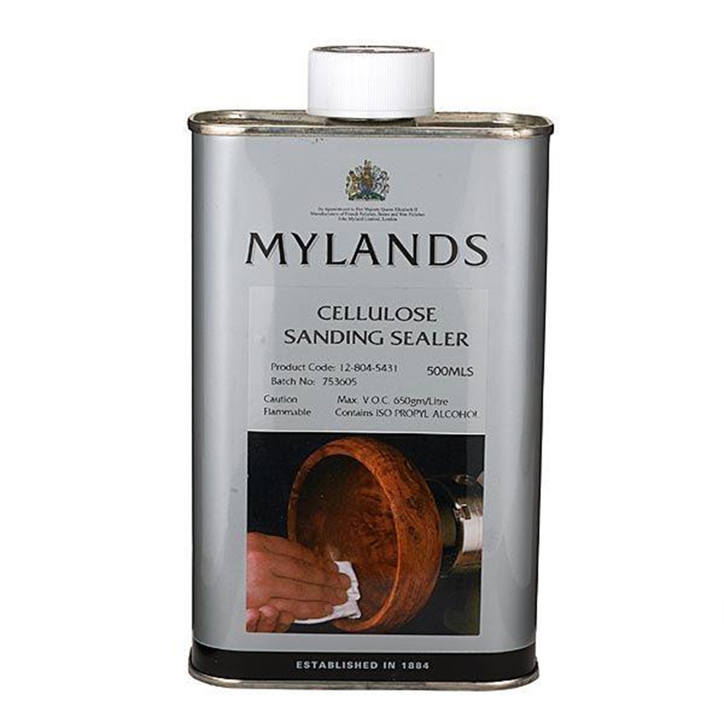 Mylands Cellulose Sanding Sealer bottle showing quick-dry, clear finish.