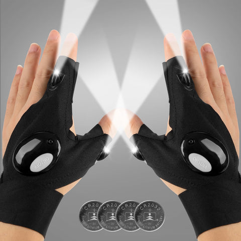 Mylivell Handsfree LED Gloves with index and thumb LEDs for precise dark-work illumination.