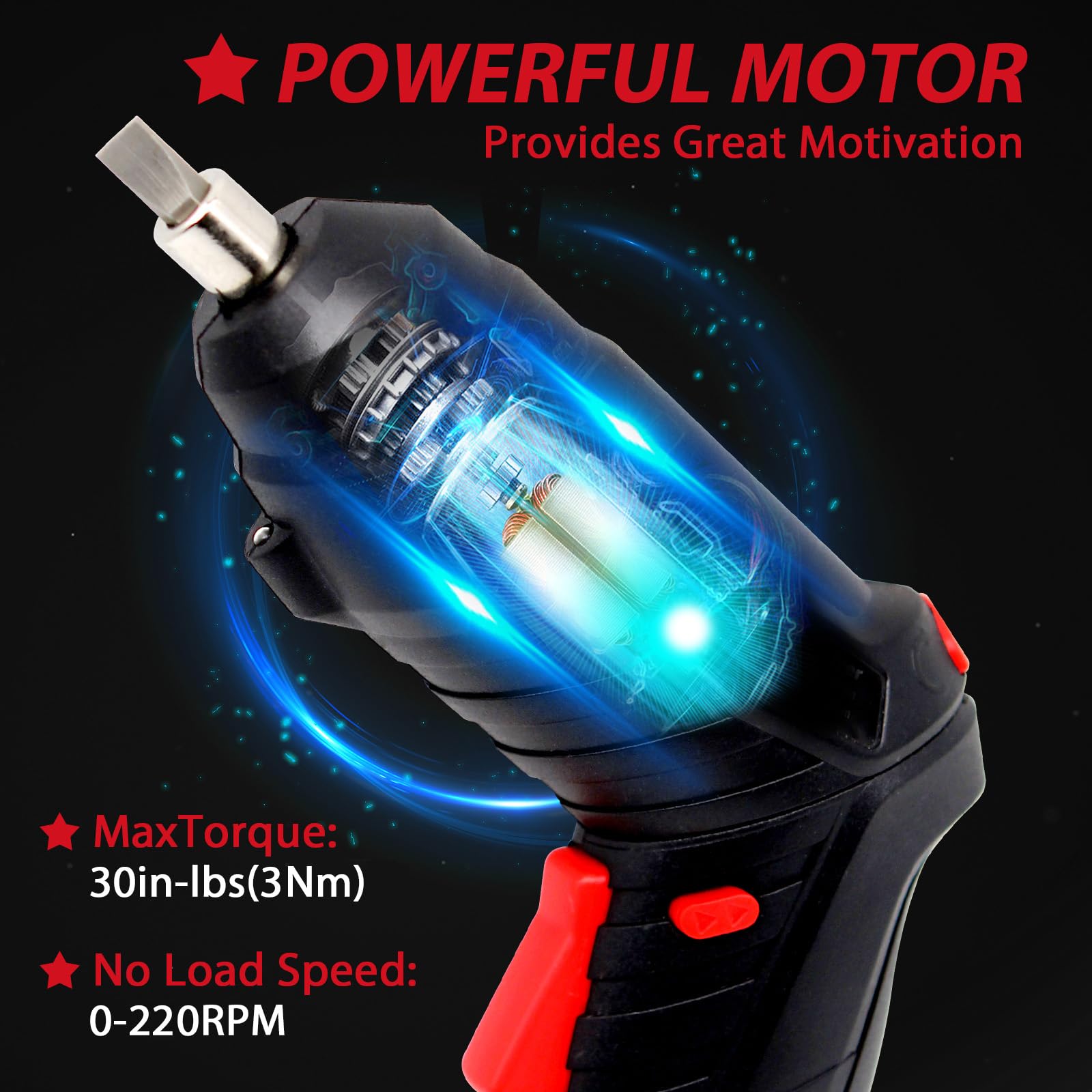 MYMULIKE cordless screwdriver 90-degree handle enables tight spaces and precise screw placement.