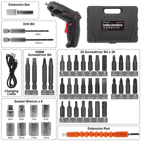 MYMULIKE cordless screwdriver LED light helps you work in dark or confined areas.