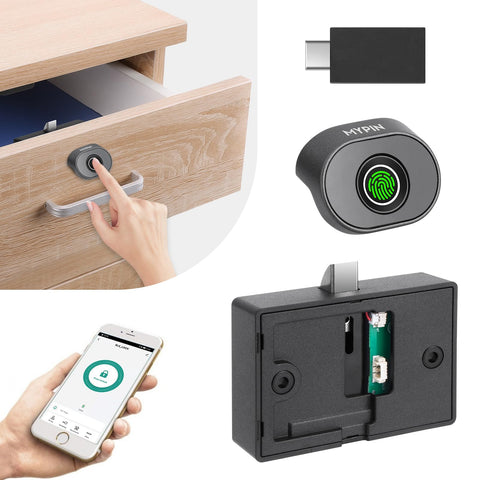 MYPIN Bluetooth fingerprint cabinet lock front view highlighting quick unlock