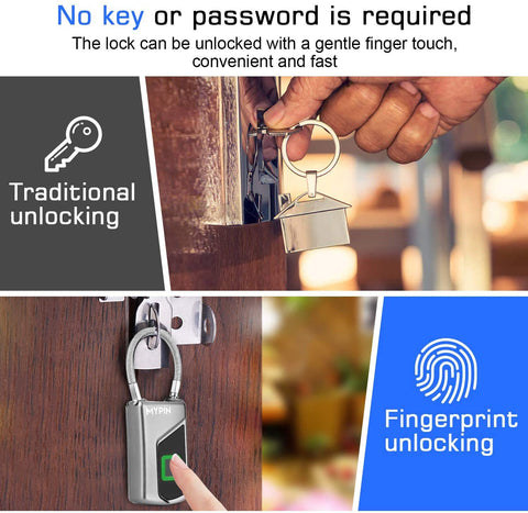 MYPIN fingerprint lock with key backup highlighting emergency access option