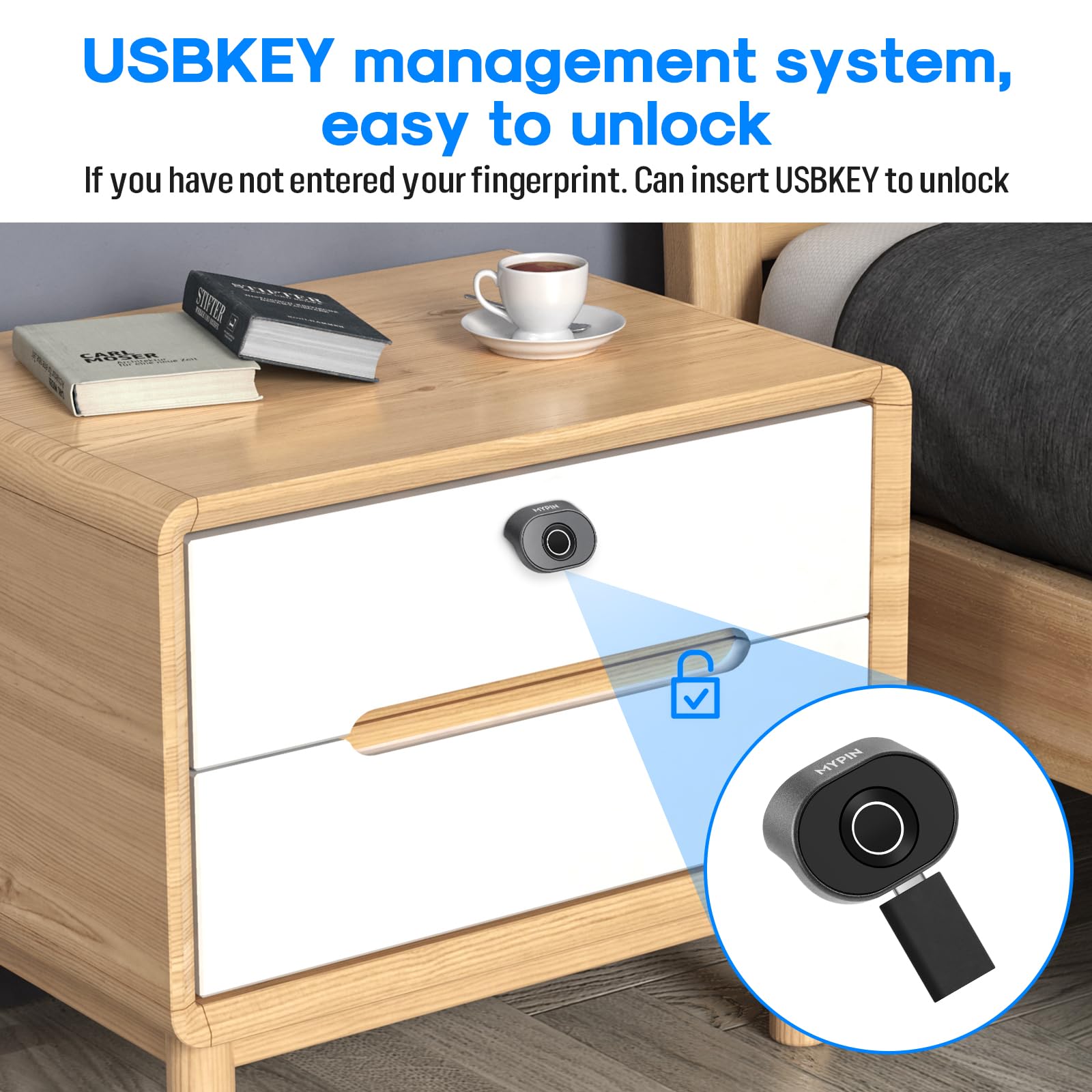 MYPIN USB backup key image illustrates emergency access option