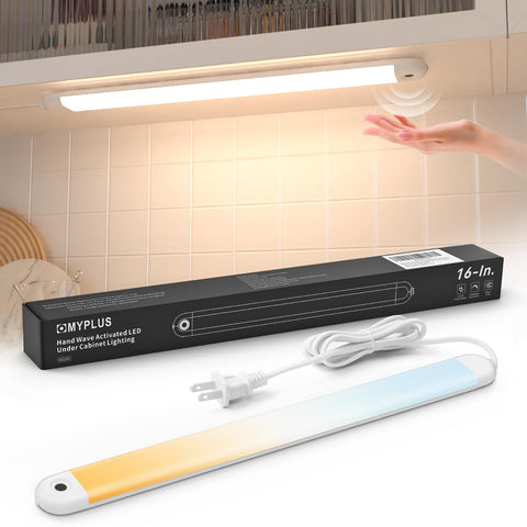 MYPLUS 16-inch under cabinet light with hand wave sensor for touchless control in kitchen tasks