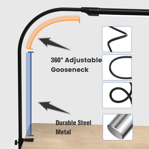 MYPLUS 360-degree gooseneck allows flexible positioning for reading or crafting