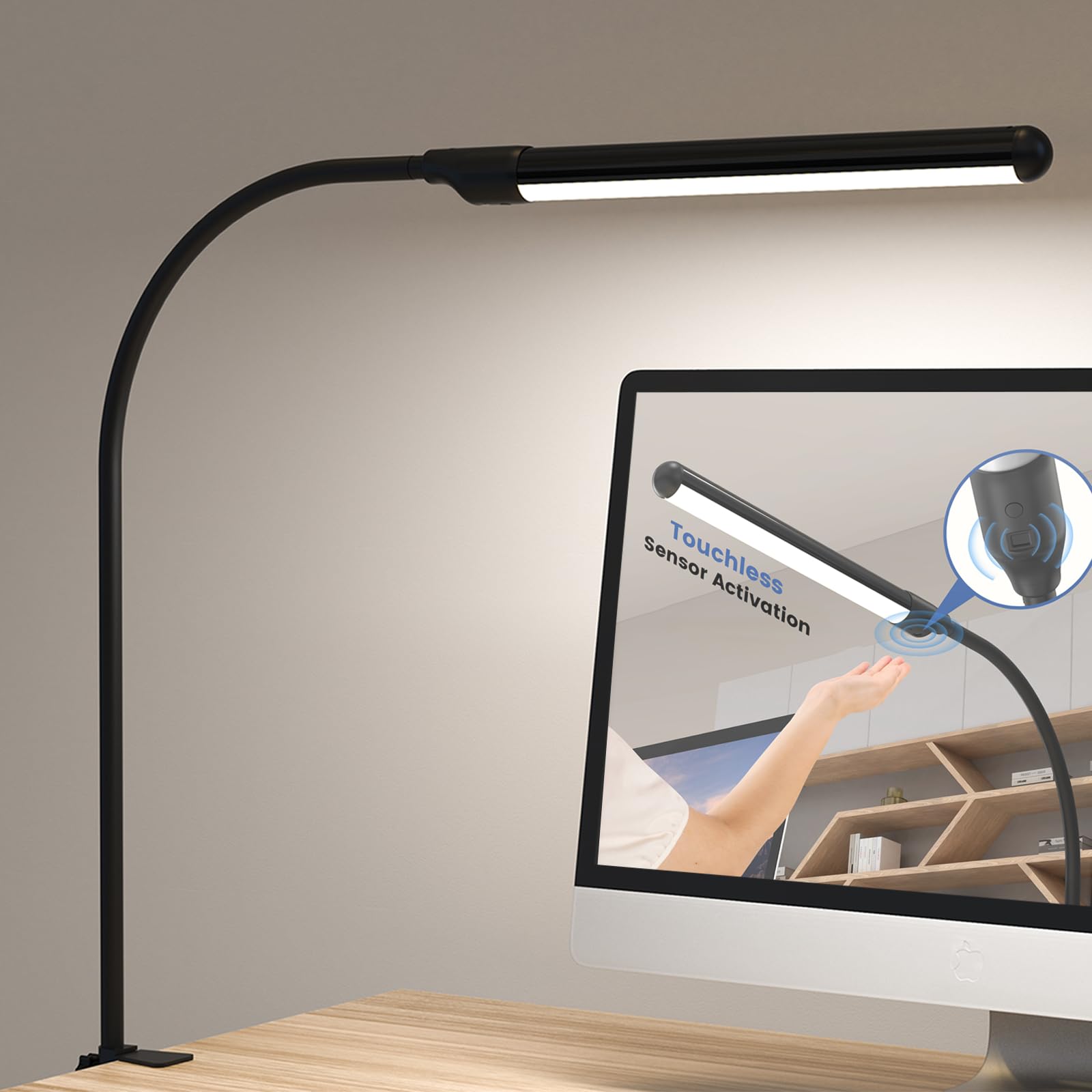 MYPLUS hand-wave LED desk lamp demonstrates touchless control for easy operation