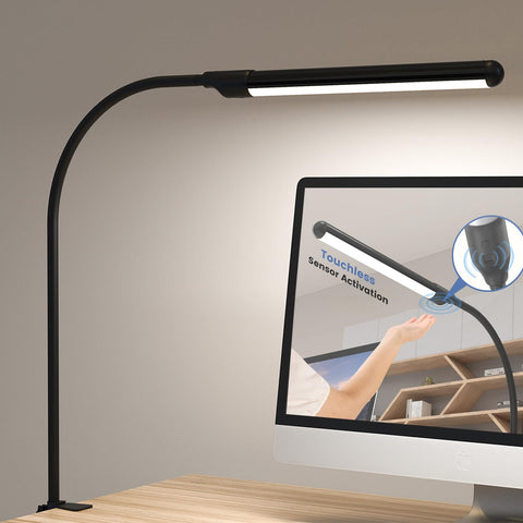MYPLUS hand-wave LED desk lamp demonstrates touchless control for easy operation