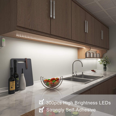 MYPLUS LED strip lights under-cabinet lighting delivers even daylight for kitchen prep.