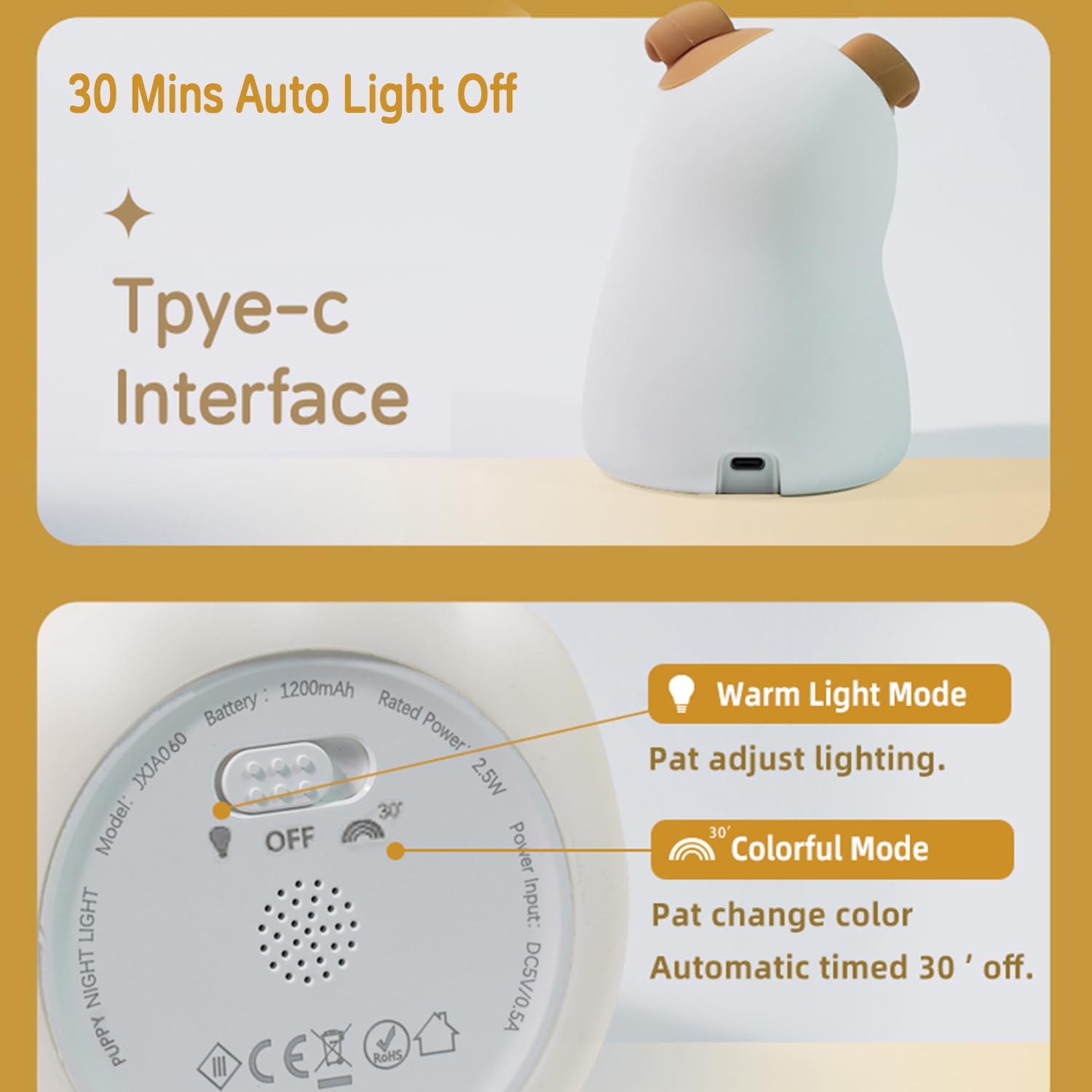 Myratts puppy night light with touch control switches colors easily.