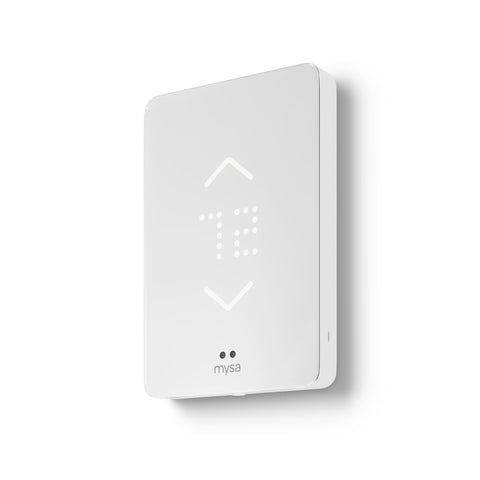 Mysa smart thermostat mounted on 240V baseboard for efficient warmth