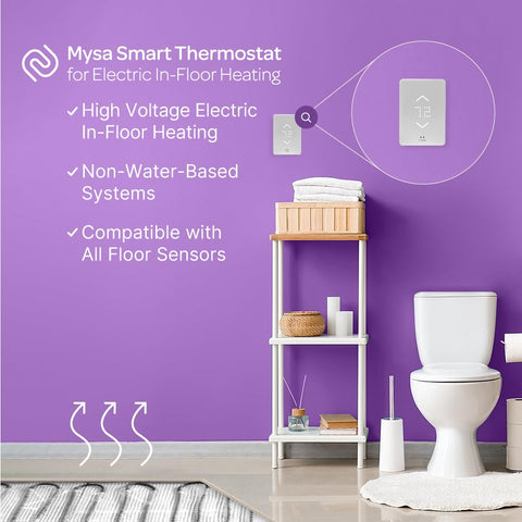 Mysa Alexa compatibility icon signals hands-free voice heating adjustments.