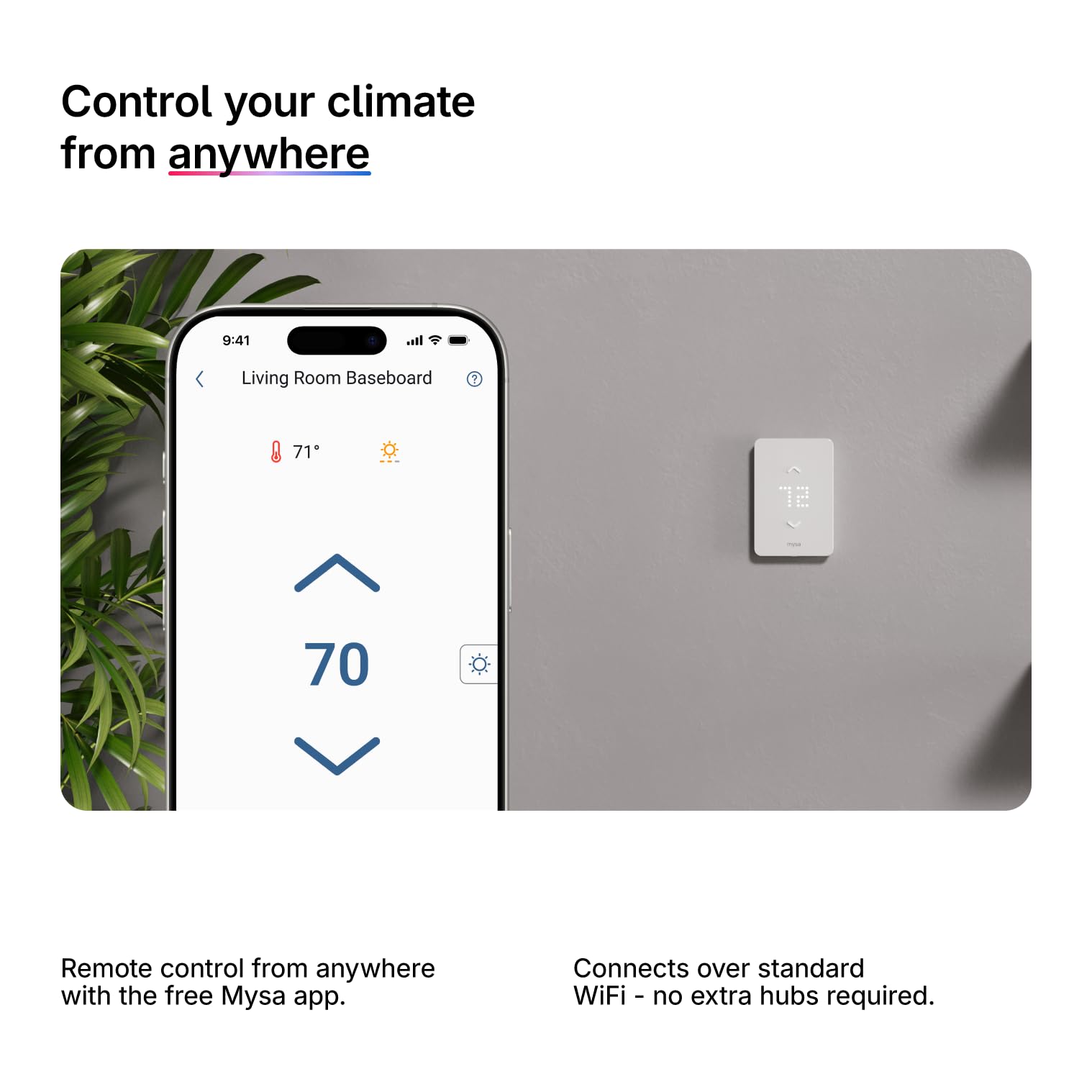 Mysa with Alexa and Google for hands-free temperature control.