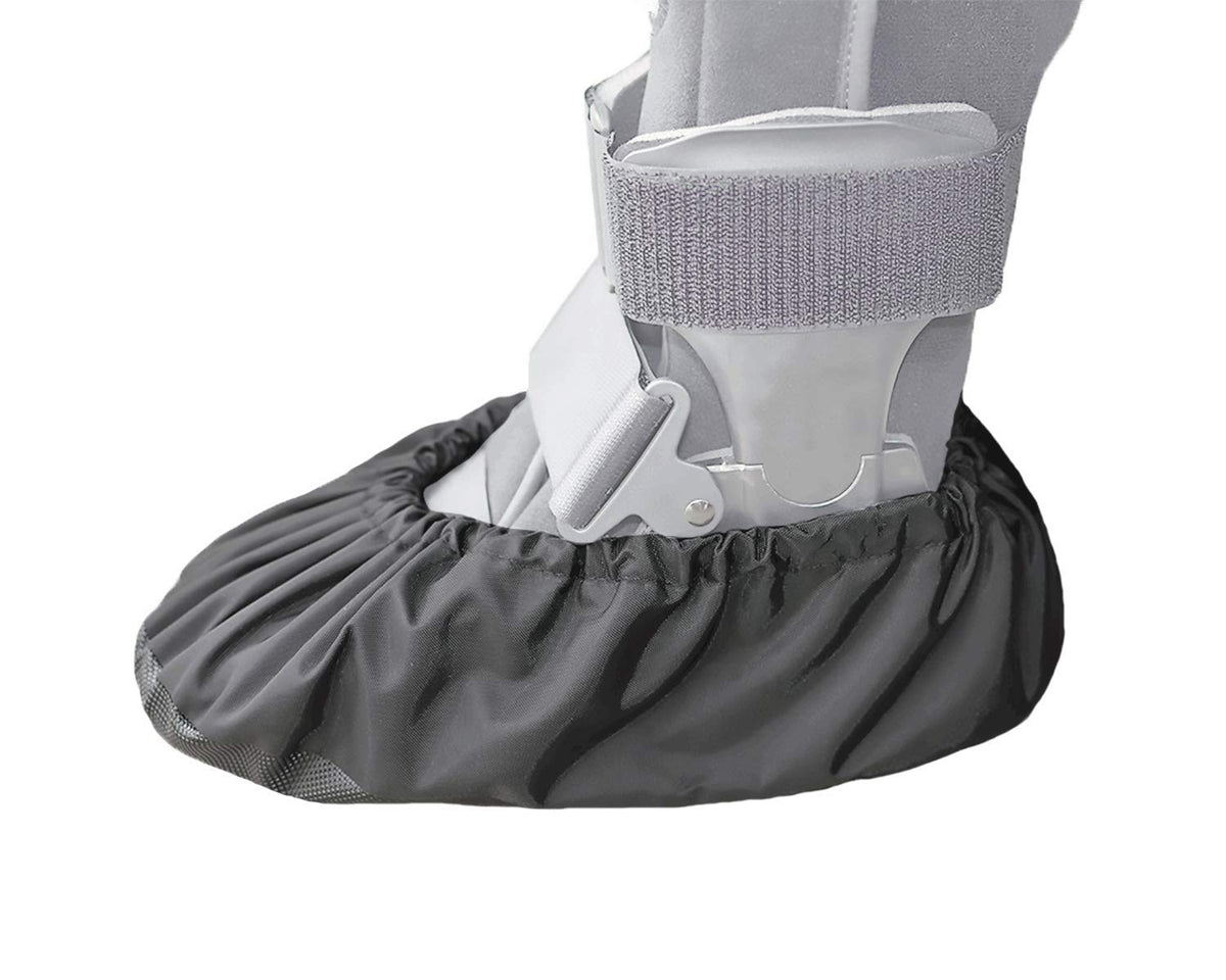 MyShoeCovers fracture walking boot cover in black, large size protects boots and surfaces.