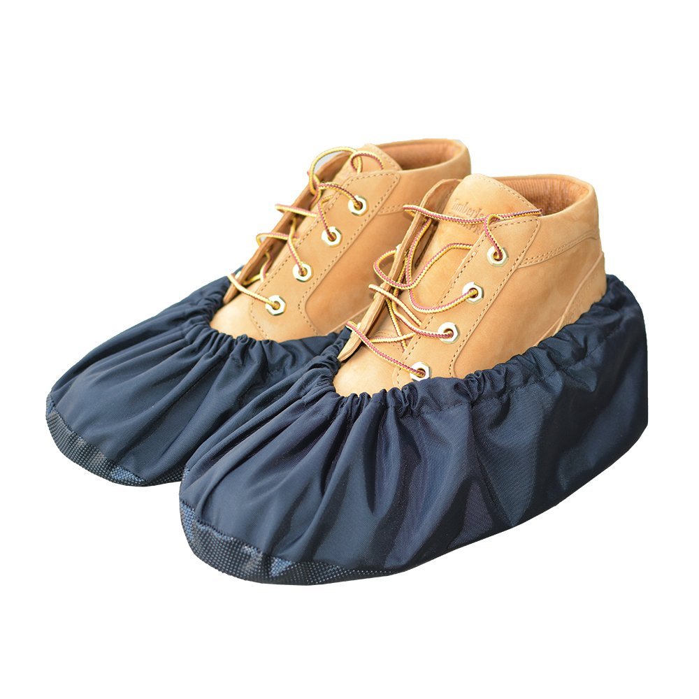MyShoeCovers premium reusable shoe cover black XX Large, front view showing secure fit