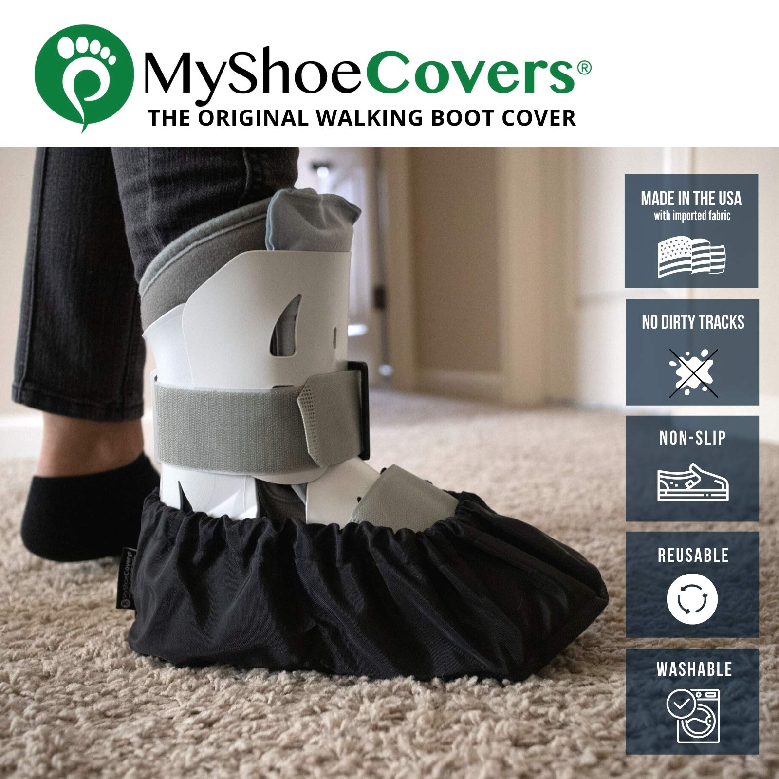 MyShoeCovers USA-made fabric for durable boot protection.