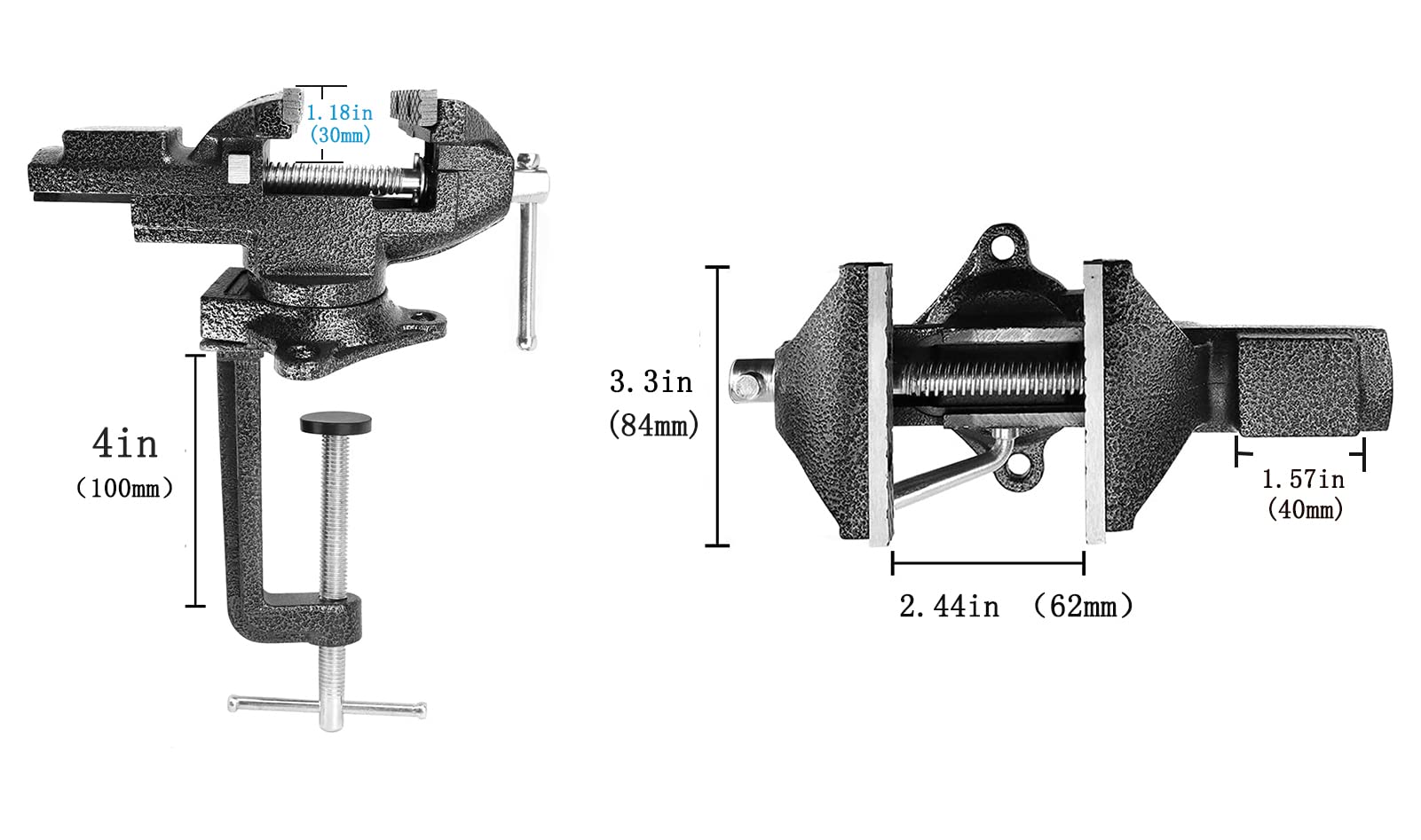 MYTEC vise with multiple jaw configurations adapts to irregular shapes.