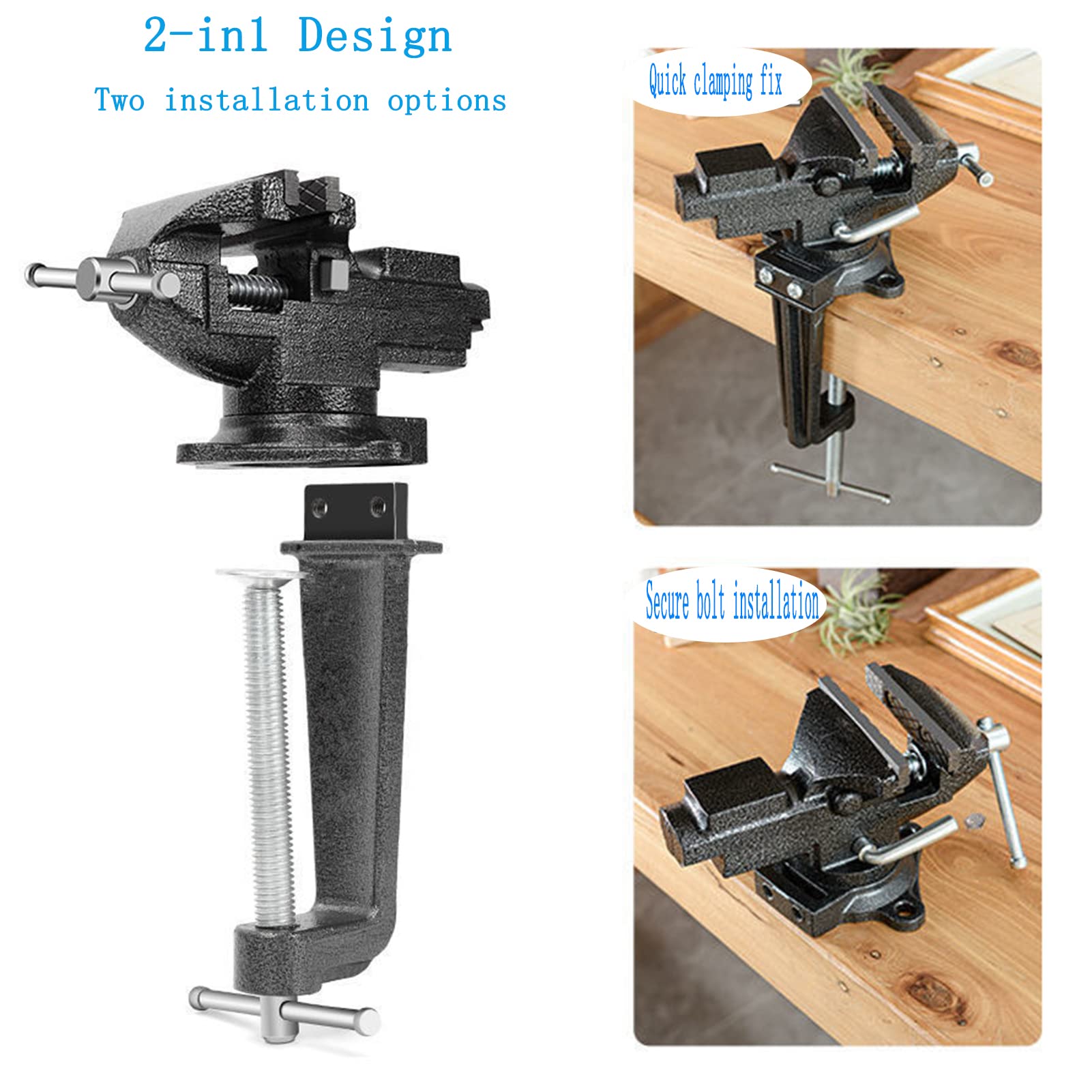MYTEC bench vise 360-degree swivel base allows precise positioning for any angle.
