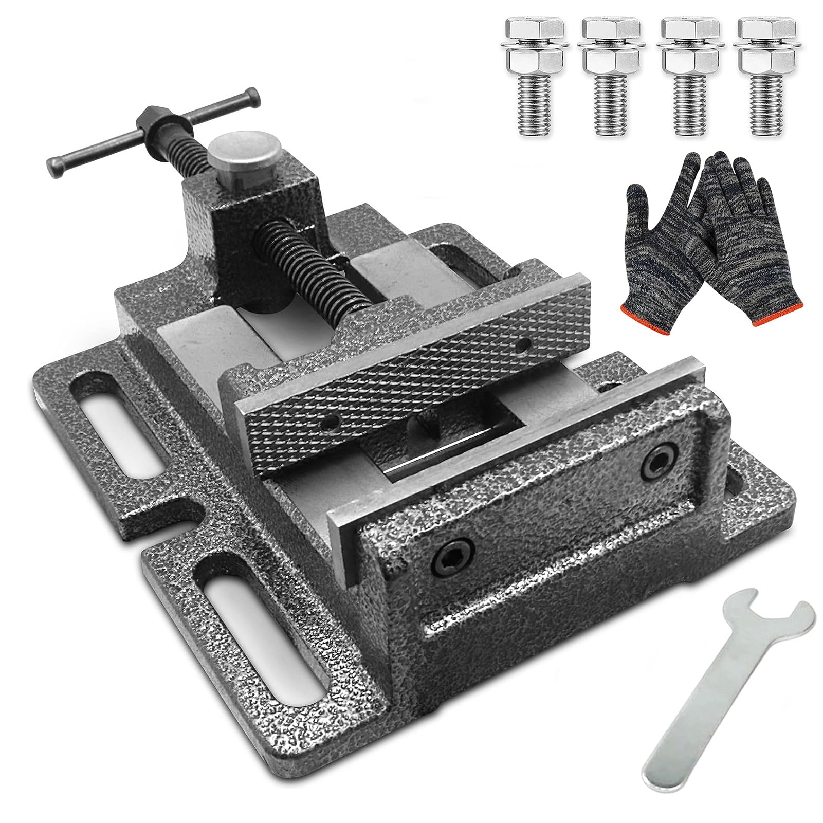 MYTEC Drill Press Vise front view for precise clamping on small projects.
